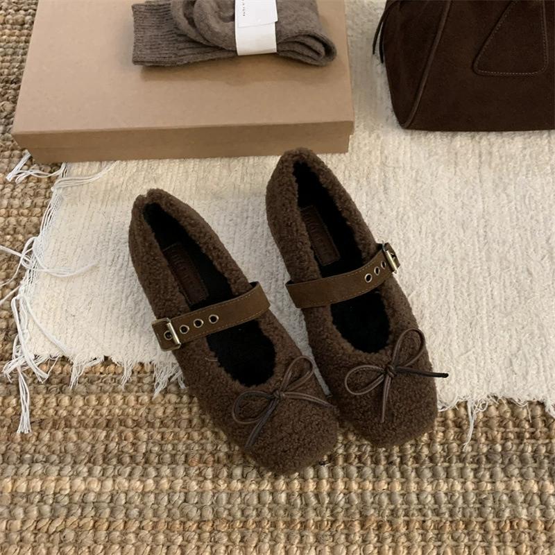 Fashion 2025 Spring Autumn Women Ballet Flat Shoes Fashion Shallow Slip On Ladies Fur Mary Jane Shoes Soft Outdoor Granny Shoes Women