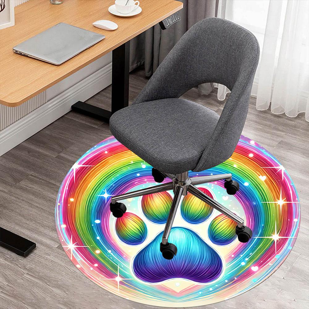 

1pc Rainbow paw print Round Chair mat Area Rug - Non-Slip, Floor Mat for Office, Bedroom, and Indoor Decor -1002113 80cm by 80cm