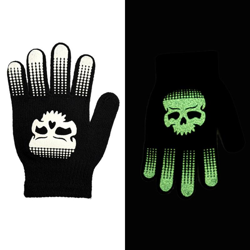 Children's gloves dispensing skull luminous gloves, festival performance warm fluorescent ghost claw knitted gloves