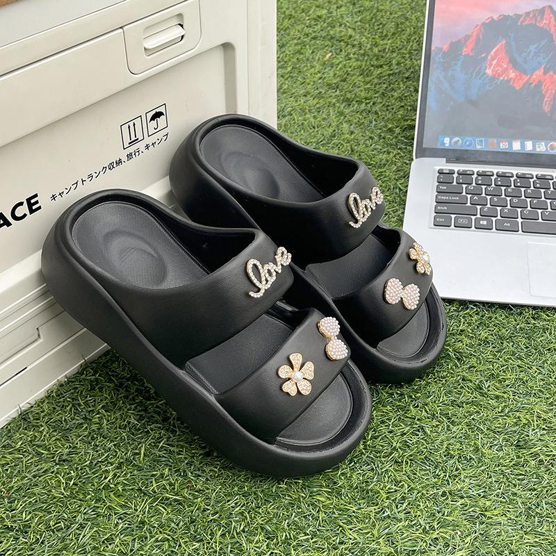 Summer New Solid Color Outdoor Stepping On Shit Sandals Platform Slippers Women's Fashion Double Strip Outer Wear Cool Slippers Are Now Approved