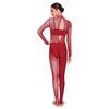 Womens Gymnastics Unitard Bodysuit Rhinestone Sheer Mesh Patchwork Cutout Back Full Body Jumpsuit Figure Skating Wear