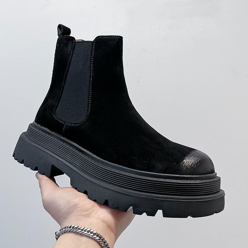 England style mens fashion chelsea boots cow suede leather shoes cowboy platform boot party banquet dress ankle botas masculinas