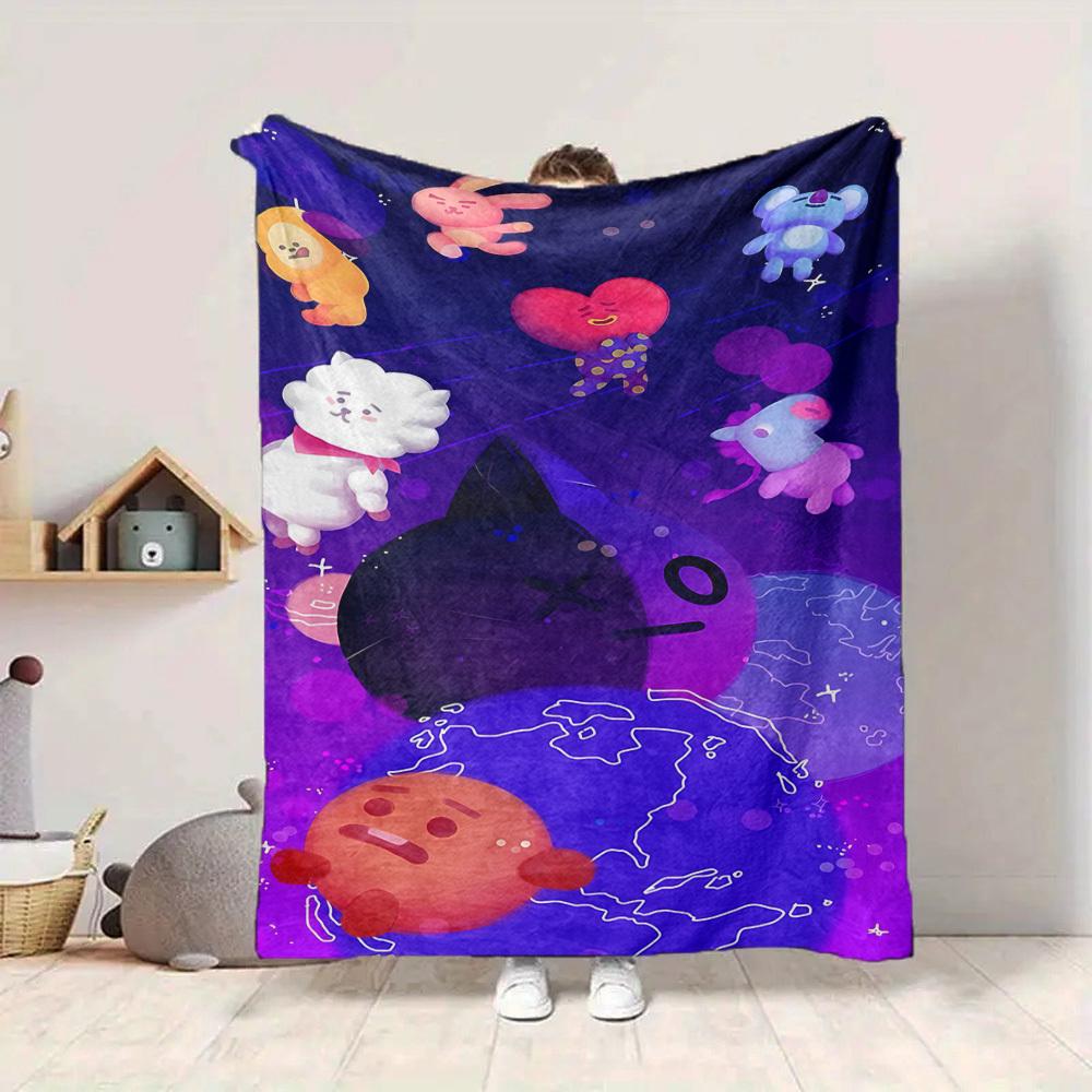 1pc BT21 Characters Flannel Blanket [Cozy Throw Blanket] For Sofa, Bed, Travel, Camping, Livingroom, Office, Couch, Chair, And Bed