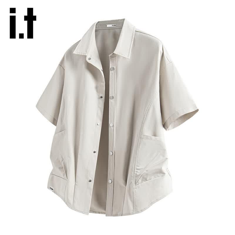 Izzueit Men s Cool-Touch Short-Sleeve Casual Shirt L светло-серый