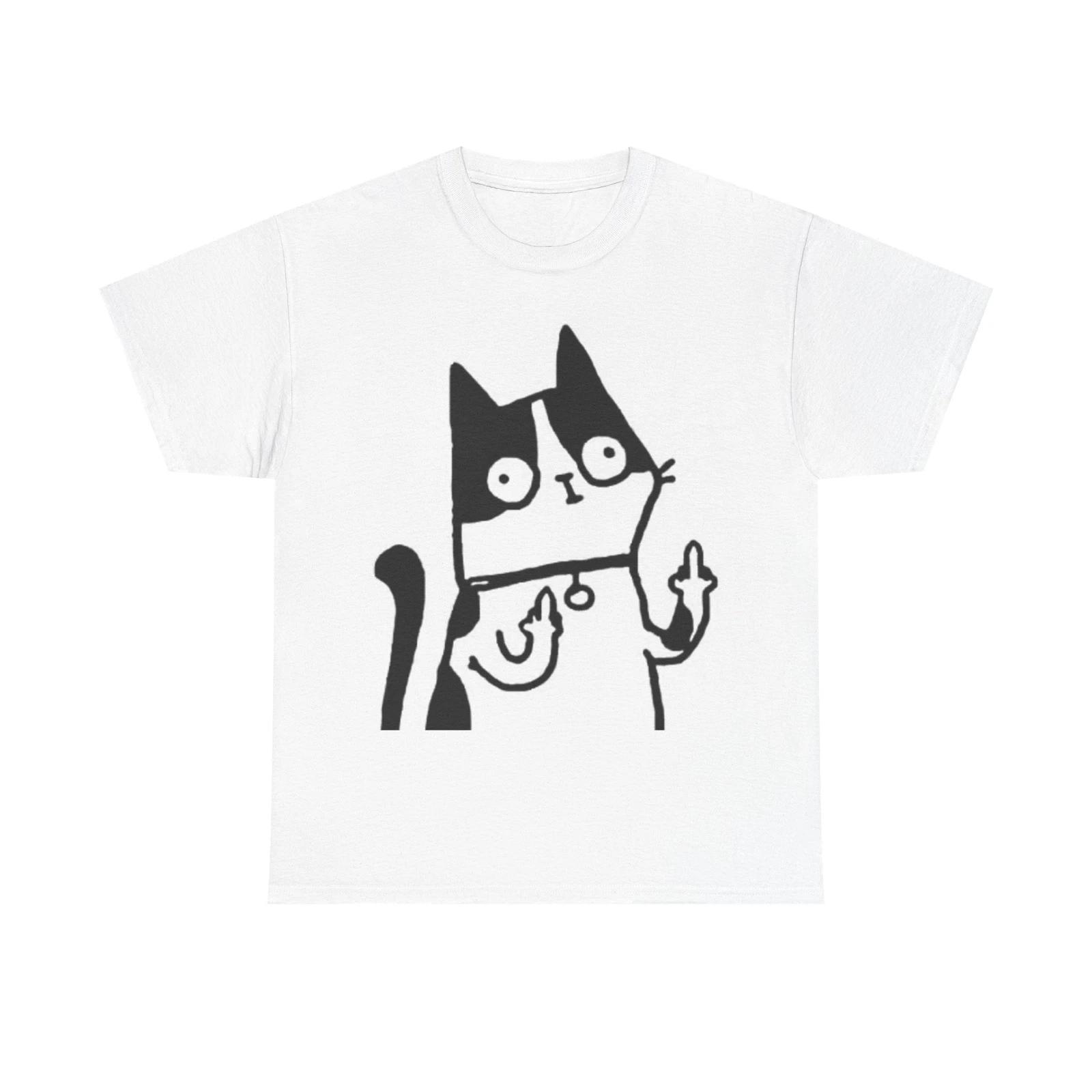 Men s and Women s T-shirts Cat Middle Finger Funny Graphic L