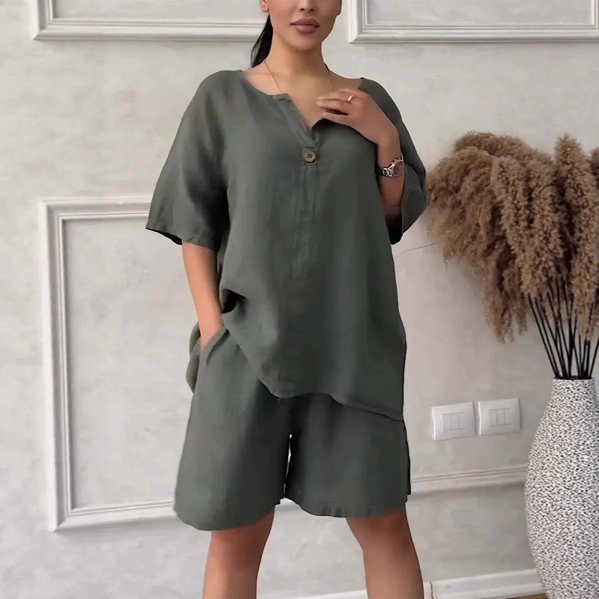 

Современный женский однотонный топ и шорты с высокой талией, комплект из двух предметов 4XL