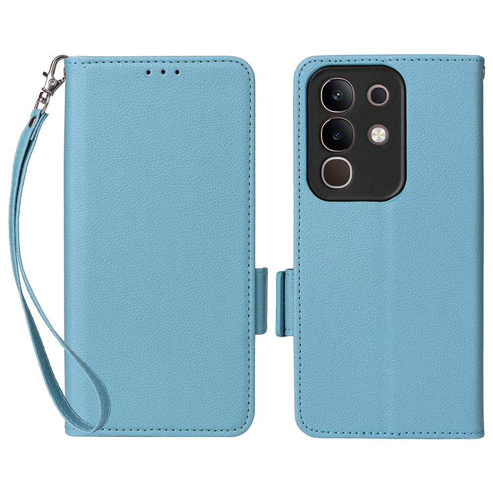 For vivo Y29 4G/T4x 5G Case with Wrist Strap Litchi Texture PU Leather Wallet Phone Cover