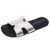 Trendy brand wearing cool slippers women's new silver leather one-word drag summer wearing beach sandals