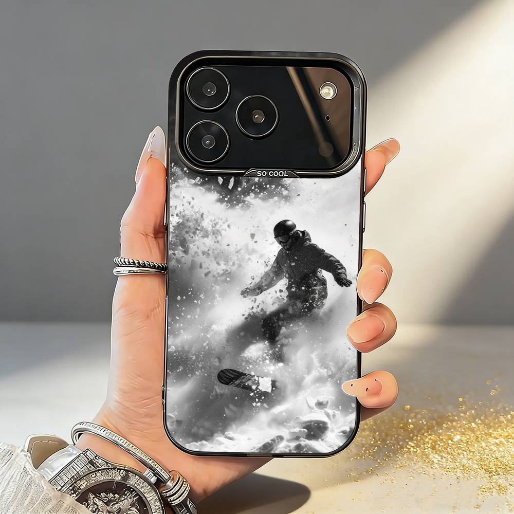 S-Ski S-Schnee Snowboard Ski Handyhülle Für iPhone17 16 15 14 13 12 Pro Max Grau Schwarz Matt Laser Metallisch Aurora Funda