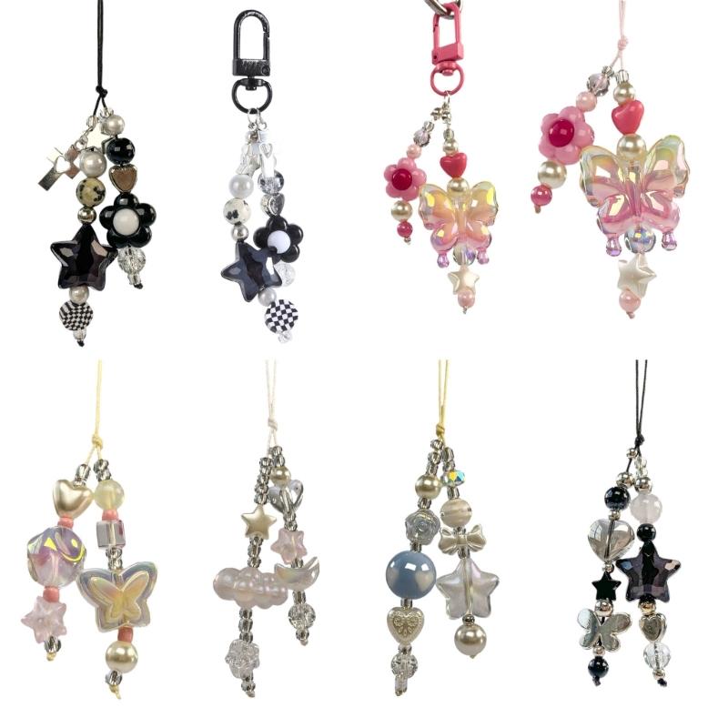 Goth Y2K Phone Charm Pendant Keychain Sweet Star Flower Cellphone Chain Strap Lanyard for Women Bag Camera Accessories