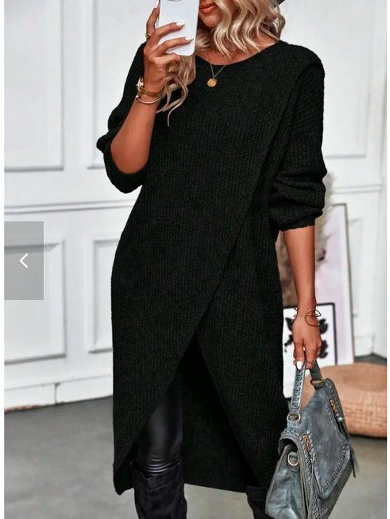 

Женское вязаное длинное платье-пальто XL чёрный