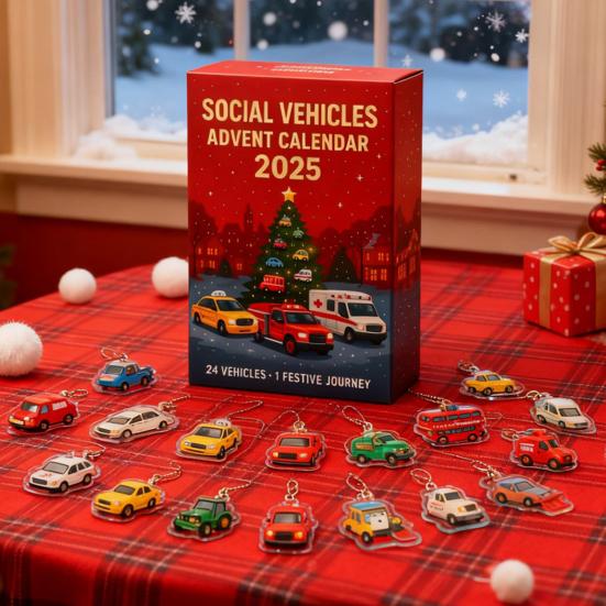 Social Vehicle Advent Calendar 24 Days Acrylic Ornament for Christmas Tree Decor Countdown Decoration for Kids Car Enthusiasts