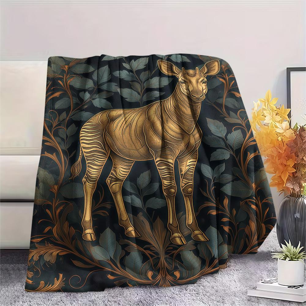 1PC Cute Okapi Print FlAannel Blanket, High Quality Comfortable for All Seasons, Home Decor, Warmth and Comfort