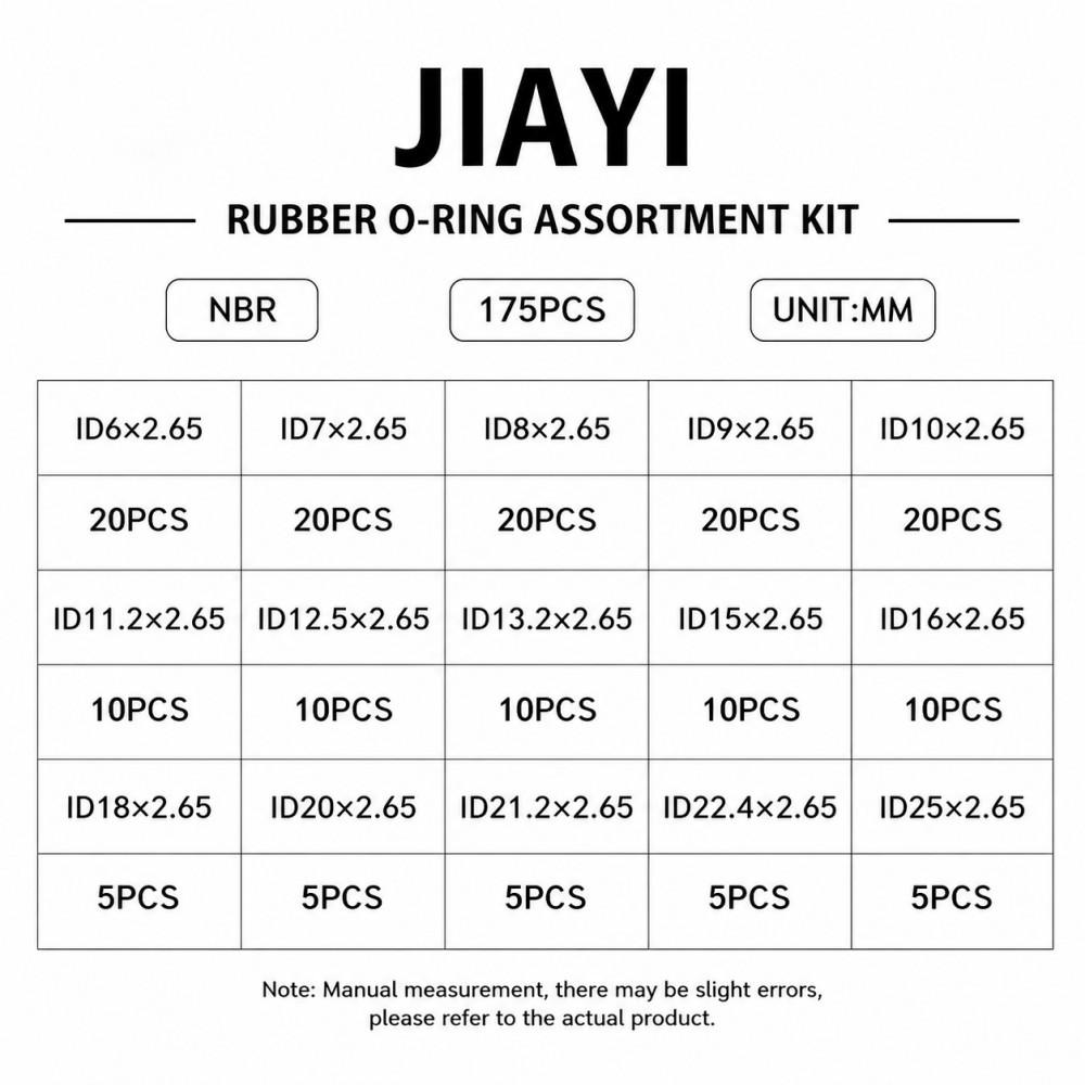 Black O Ring Seal Washer Kit CS2.65mm ID6-25mm NBR Nitrile Butadiene Waterproof Oil-Resistant Auto Accessorie O-Ring Gasket