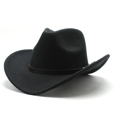 Sombrero vaquero americano del oeste, sombrero de fieltro, sombrero de montar para hombres y mujeres, sombrero de jazz de lana sintética con borde enrollado, sombrero de vaquero