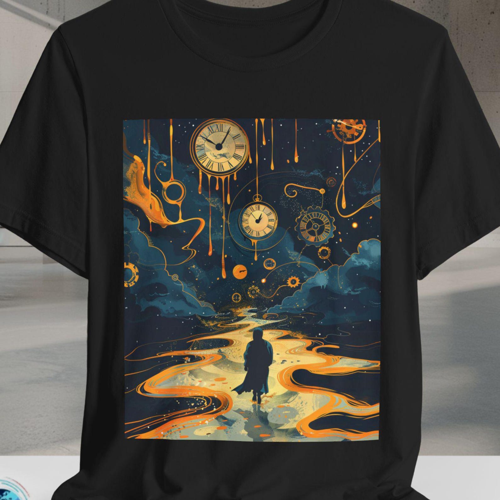 Surreal Time Traveler T-Shirt | Melting Clocks and Cosmic Road Graphic Tee | Dreamscape Art Shirt | Bella Canvas XS to 5XL 3XL