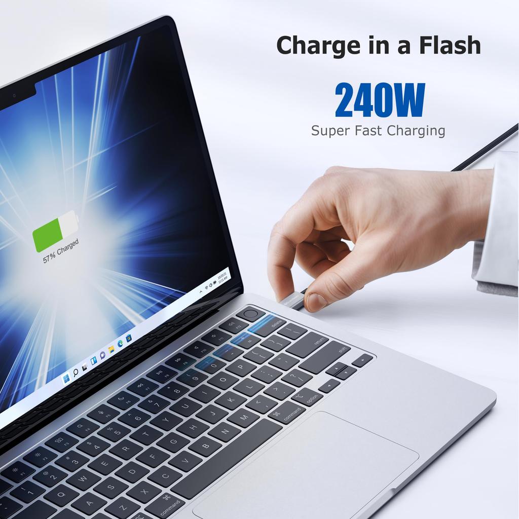 Cable Matters 80Gbps Braided Thunderbolt 5 Cable To 120Gbps Bandwidth 240W Thunderbolt 5 Thunderbolt Black [Intel Certified] - 0.5m, [Up Boost,