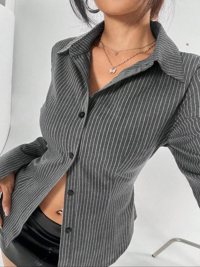 European & American Striped Casual Cardigan Shirt - New Long Sleeve Button-Up