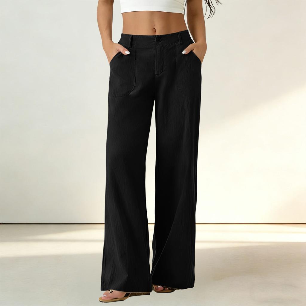 Damen Vintage High Waist Weite Hosen Lockerer Schnitt Lässige Gerade Hosen mit Taschen Geeignet für den Alltag