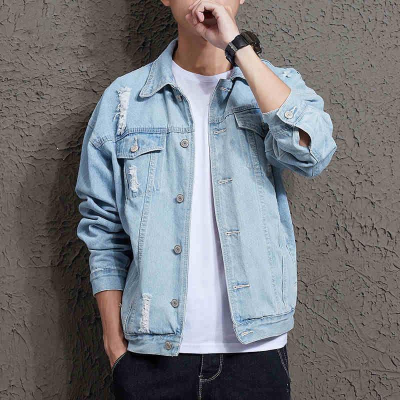 Trendy Vintage Loose Cowboy Coat for Men On Board Casual Clothing Denim Jackets Man