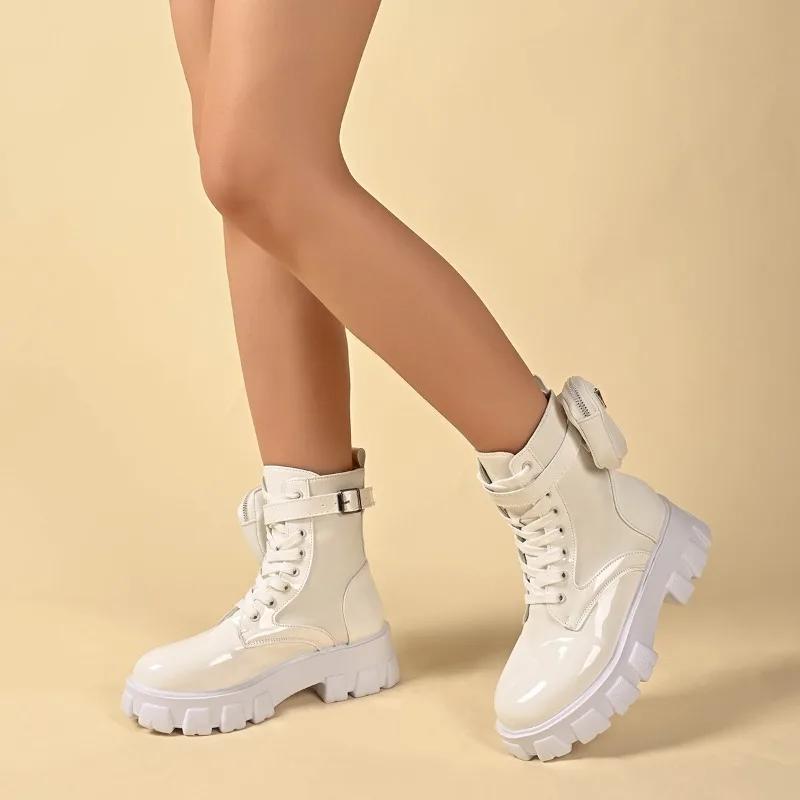 

модные женские модные хлопковые сапоги на толстом каблуке для зимнего сезона с круглым носком и ремешком спереди на толстой подошве, противоскользящие, износостойкие короткие сапоги 43 белый