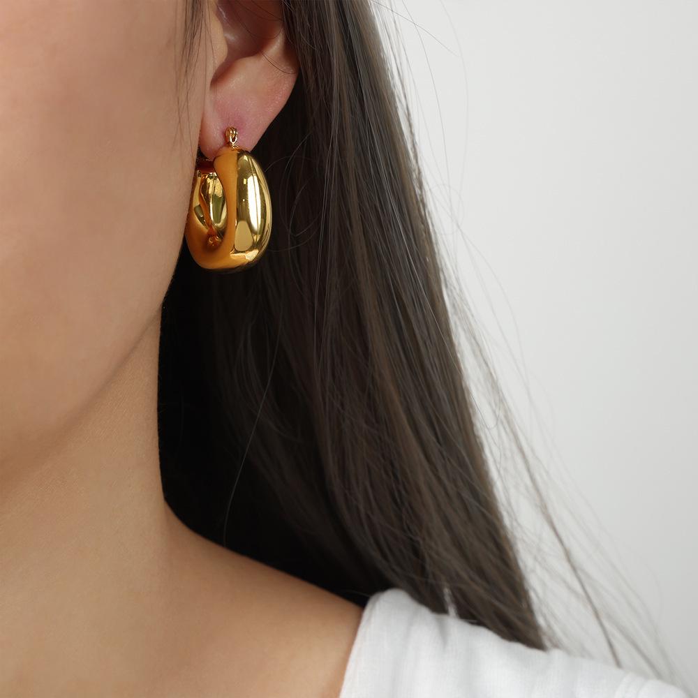 Chic Geometric 18K Gold-Plated Titanium Steel U-Shaped Hollow Earrings