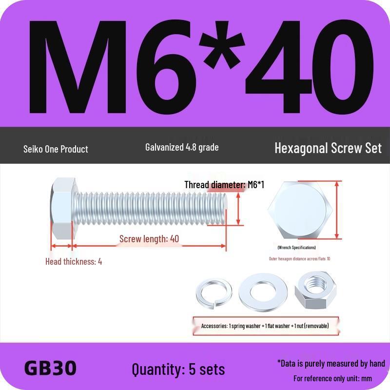 4.8 Grade Galvanized Hex Bolt and Nut Set M4-M30