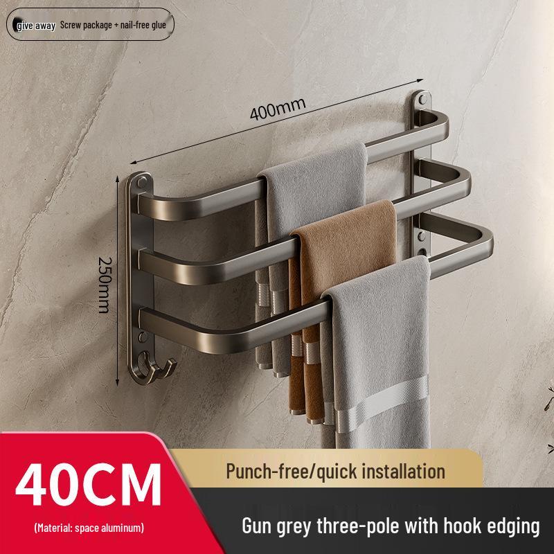 Gunmetal No-Drill Wall-Mounted Towel Rack for Bathroom Storage