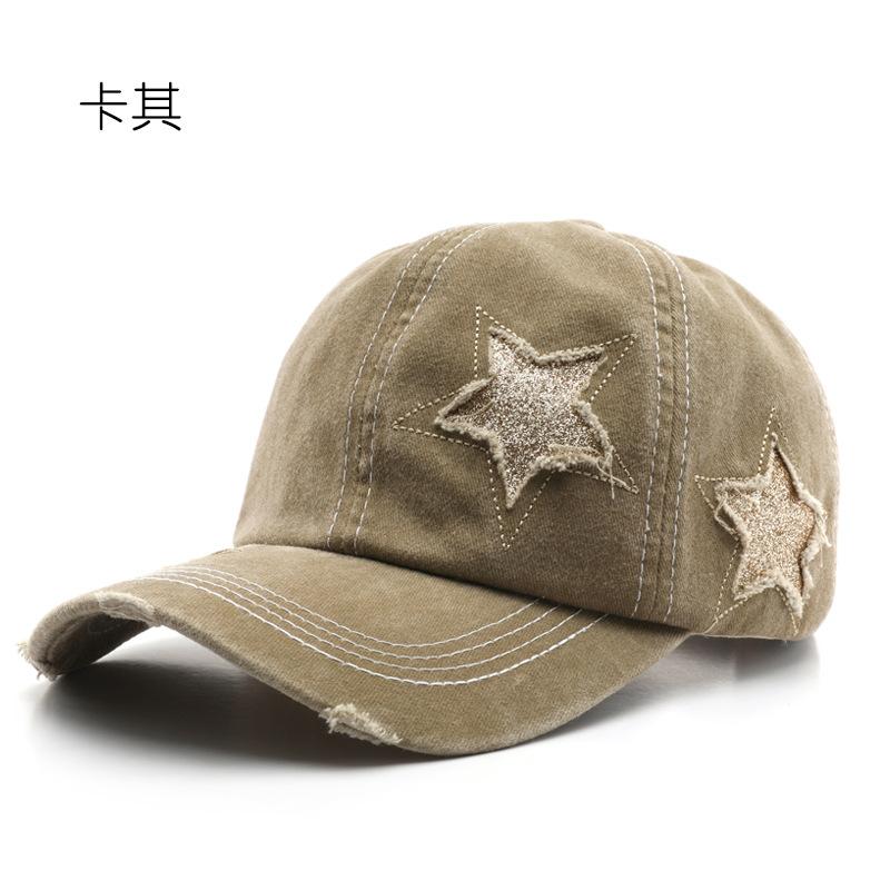 Vintage Star Embroidery Baseball Cap Adjustable Outdoor Snapback Hat Washed Cotton Hollow Out Tail High Ponytail Hip Hop Hats