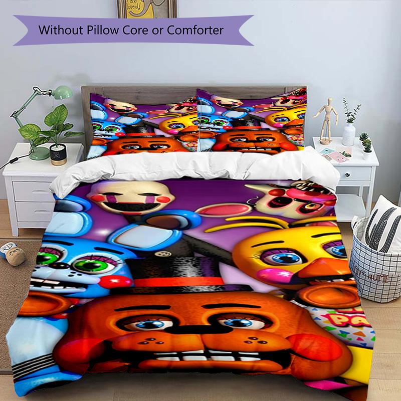 3-teiliges Bettbezug-Set (1 * Bettbezug + 2 * Kissenbezug, ohne Kern), Five Nights at Freddy's Bettwäsche-Set mit Aufdruck, Schlafzimmerdekoration, Ganzjahres-Bettwäsche, Geburtstagsgeschenk