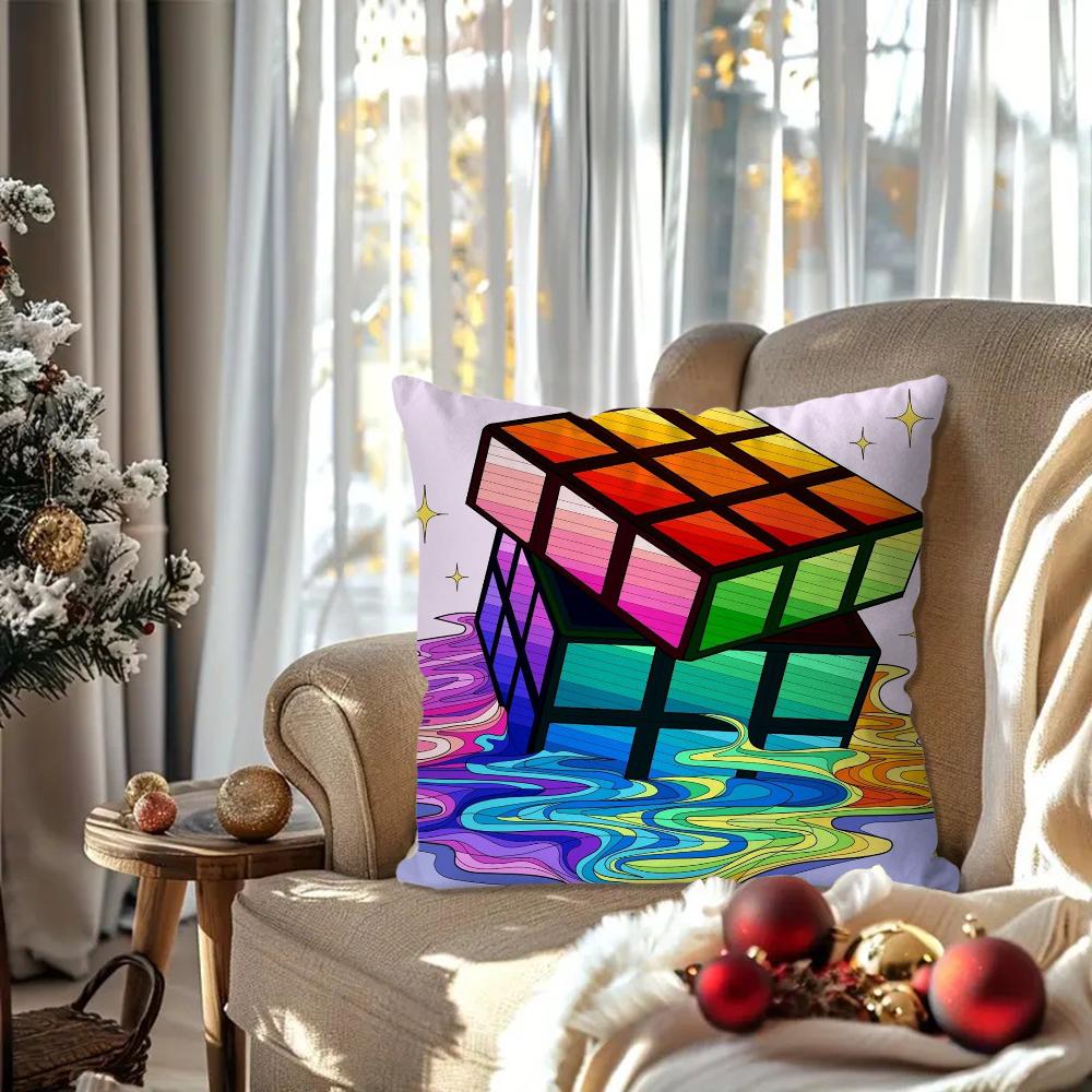 Rubiks Cube Pillow Case Square Pillow Bedroom Sofa Leisure Comfort Cushion Car Living Room Home Decoration 40X40