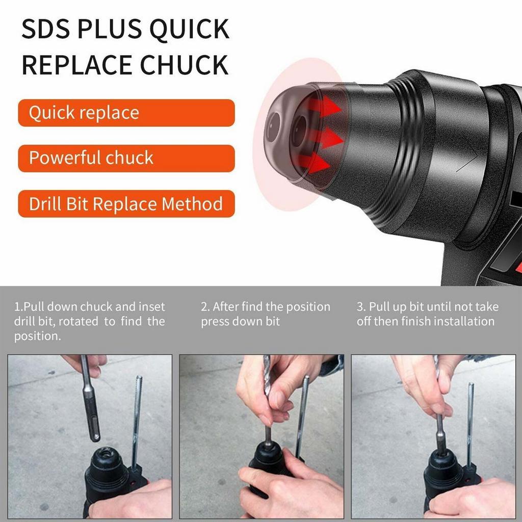 50-60Hz Brushless Electric Rotary Hammer 19800mAh Rechargeable Multifunction Electric Hammer Impact Power Drill Tool with Battery