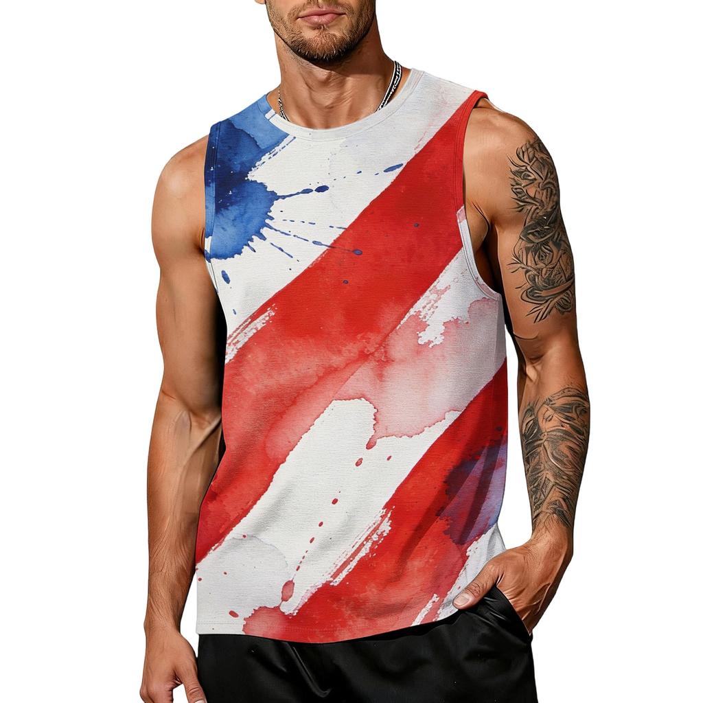 Mens Sleeveless Casual Tank Top with Abstract Paint Print Athletic Fit Breathable Lightweight Sports Vest for Summer Workout Gym Training