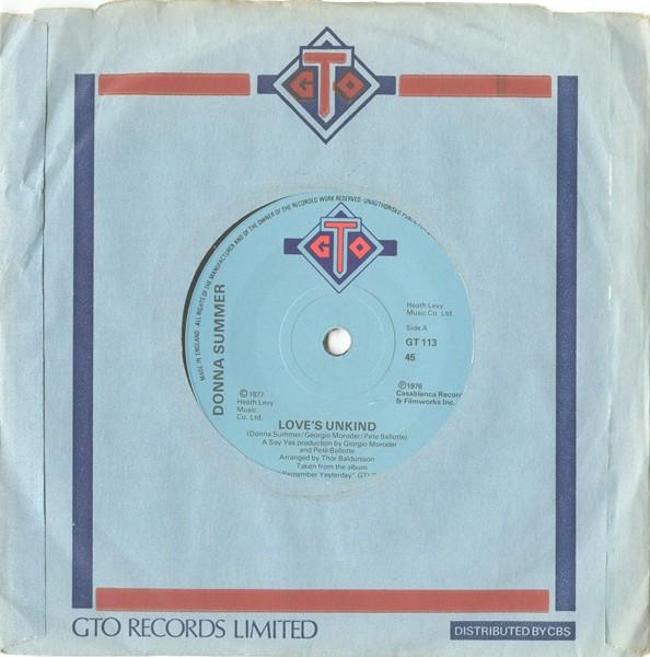 

7inch Record DONNA SUMMER - Love s Unkind GT113 GTO 1977 UK Soul/Funk Used