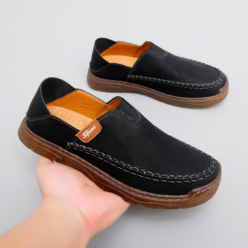 Men's Casual Fashion Shoes Slip-on Leather Shoes Hand-stitched Casual Walking Shoes Loafers Breathable Driving 38-47