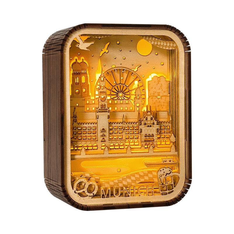 The English Channel Modern Wood Table Lamp 3D Hollow Carving Usb Bedside Lamp Bedroom Night Lamp Light Fixture Kid Brithday Gift