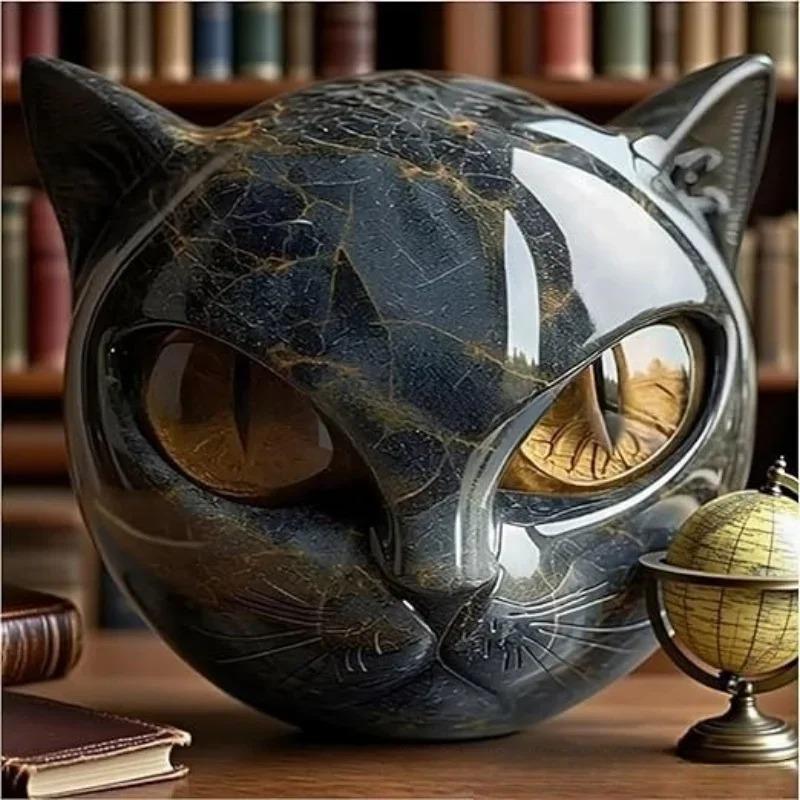 8cm Halloween Purrfect Ball Mini Kitten Stone Ornament Black Cat Carving Elegant Home Decoration Gift For Cat Enthusiasts Men Women