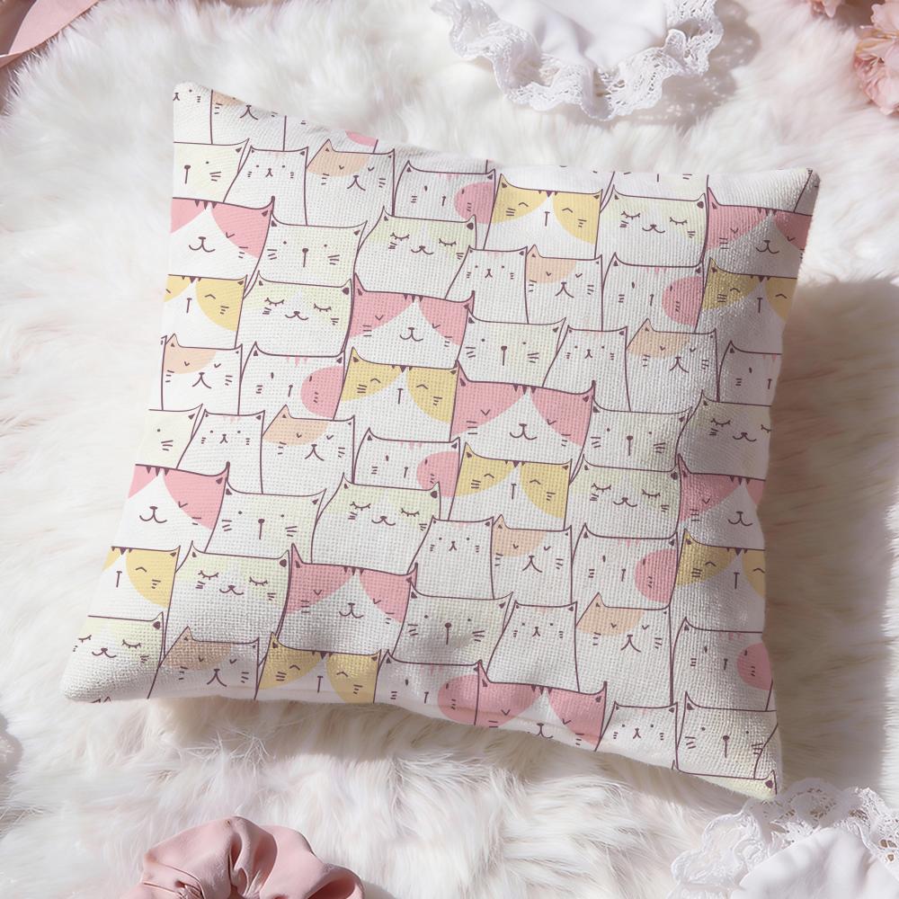 Cute Cats Themed Cushion Cover Premium Comfort Reversible Pillow Cove -Two In One Design for Any Room & Car Interior