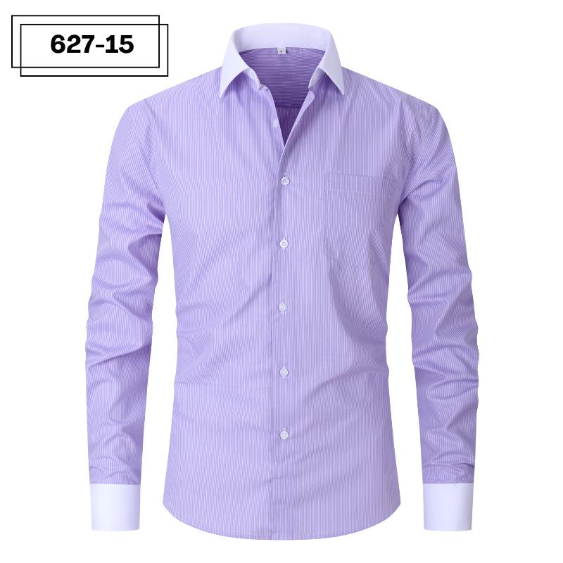 Men's Pocketed Striped Shirt: Business Commute, Crease-Resistant, Long-Sleeved, Plus Size