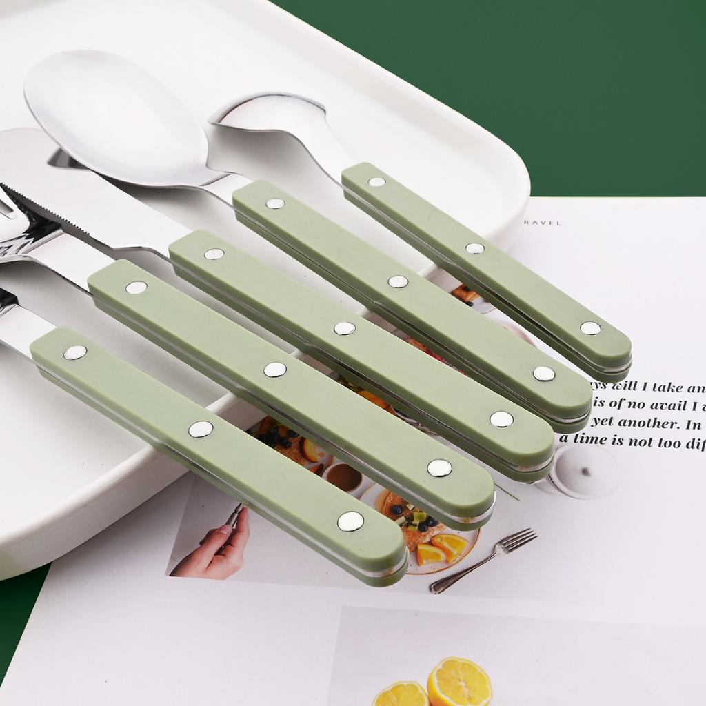 20 PCS Stainless Steel Flatware Set Service for 4, Retro Style  Tableware Forks Spoons Knives Eating Utensils, Acrylic Handle with Rivets Design