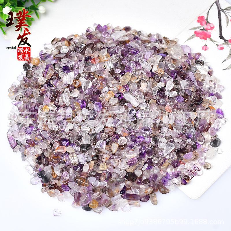 

Purple & Yellow Rutilated Quartz Titanium Crystal - Natural Super Seven Crushed Stone for Purifying & Demagnetizing in Fish Tanks 3-5mm 500g естественный
