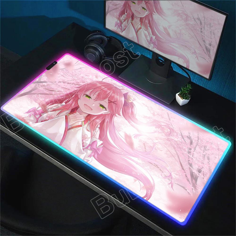Kawaii Glowing RGB Mice Mat Anime Girls Mouse Pad Large Computer Office Game Table Mats Rubber Anti-slip Mousepads XXL Desk Pads