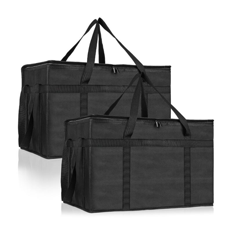 

2PCs Heavy Type Insulated Pizza Delivery Bags With Thermals Insulation Waterproof Lining Keep Food Cold Hot Outdoor Event чорний