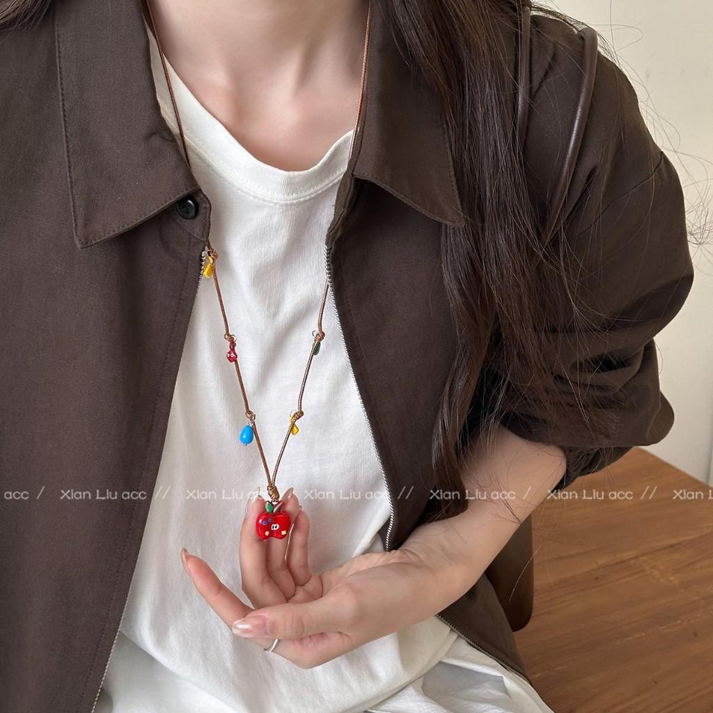 Süße Dopamin Apfelkern Anhänger Halskette - Kreatives, Langes, Einfaches und Modisches Pulloverketten Accessoire