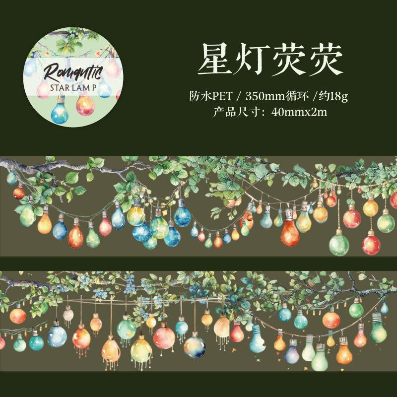 

1roll 4*200cm Romantic lighting theme tape Sticker Adhesive Diy Decorative Stick Labels Diary Scrapbooking Junk Journal Supplies