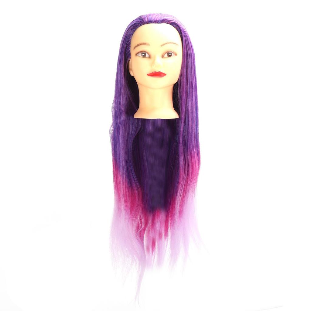 Mannequin Head Purple Pink Gradient Color Hairdresser Head with Hair for Hairdressing Practice