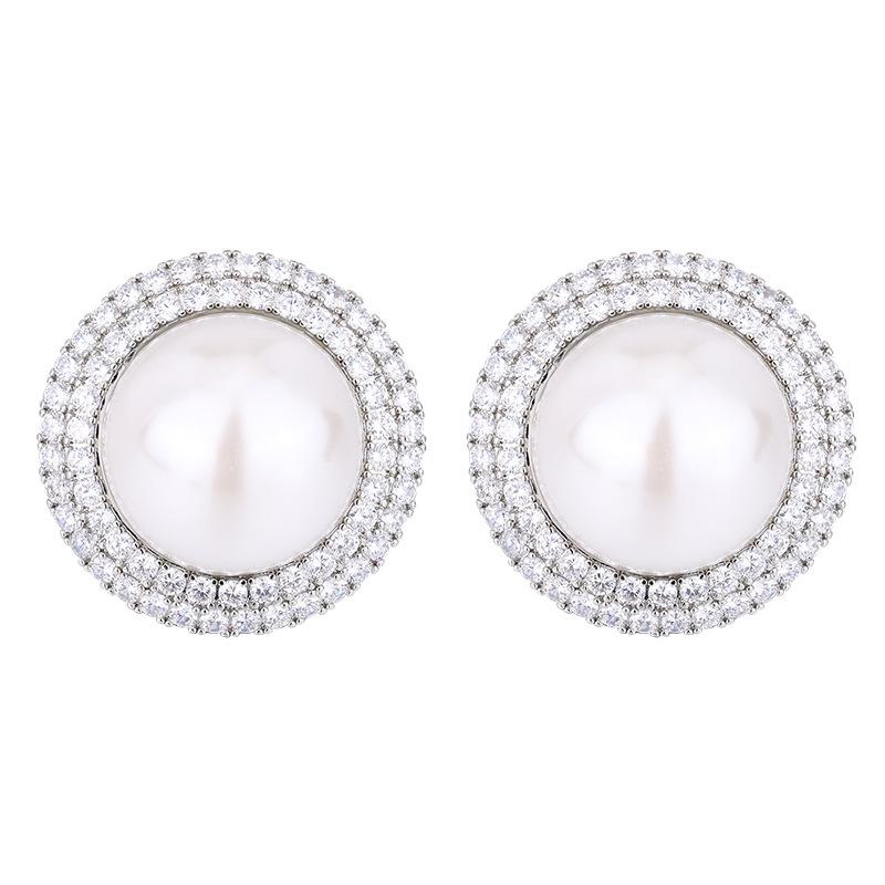 Schmuck Kupferboden Vergoldet Perle Übertrieben Große Ohrstecker Weiblich 25Mm