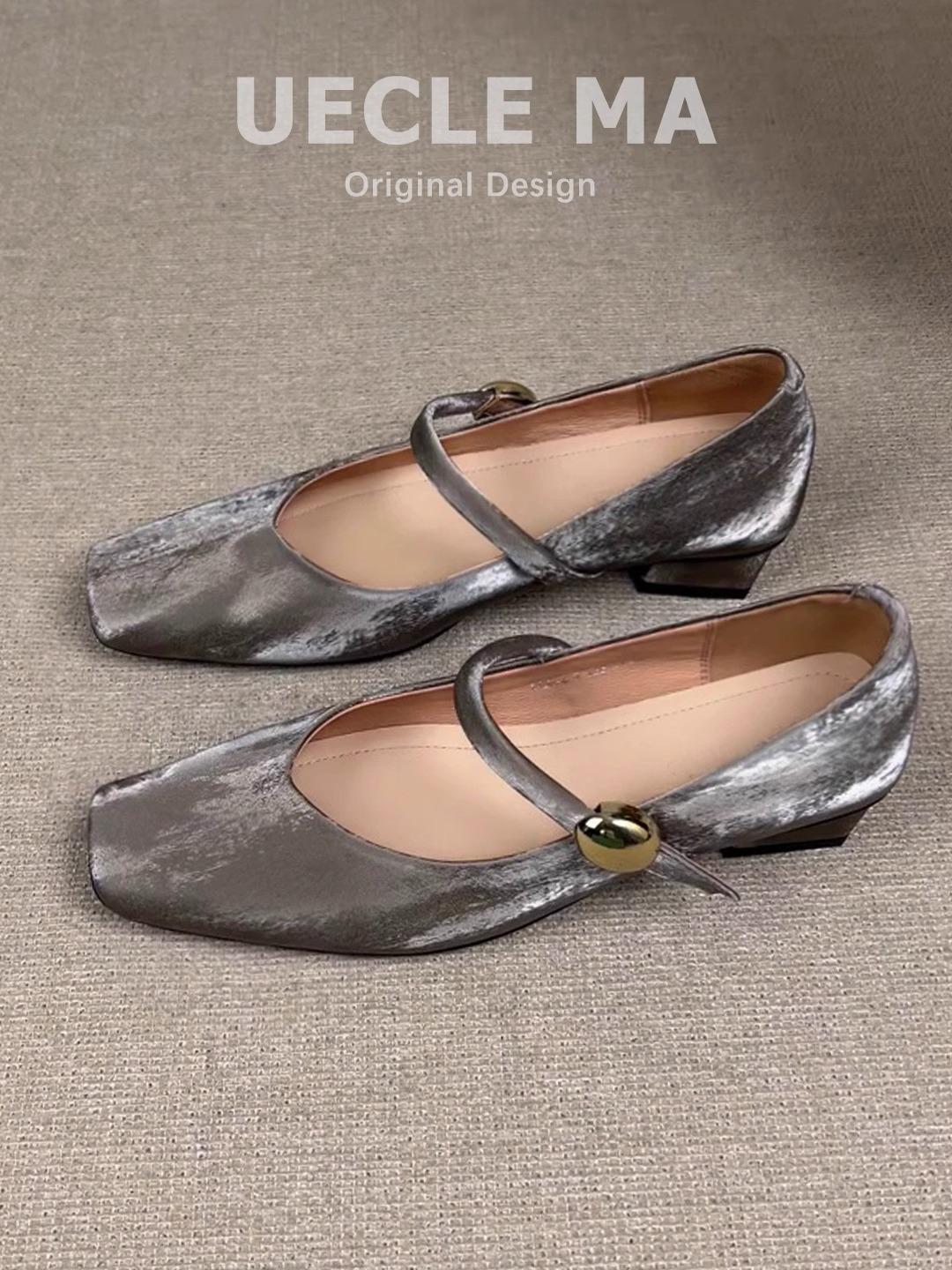 

Sheepskin version~ French single shoes women s thick heels are beautiful and not tired of feet, evening ballet shoes retro Mary Jane shoes 40