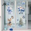 Double Sided Window Decorations 4Pcs Christmas Static Clings, Blue Santa Snowman Reindeer Penguin Gold Decor Stickers, Reusable Xmas Holiday