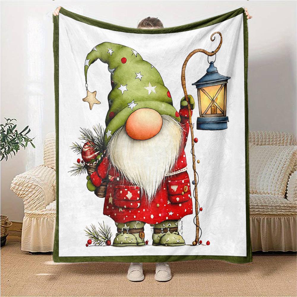 1Pc Holiday Gnomes Celebration Blanket Soft Throw Blanket For Home Bedroom Bed Sofa Travel Office Solid Christmas Blanket